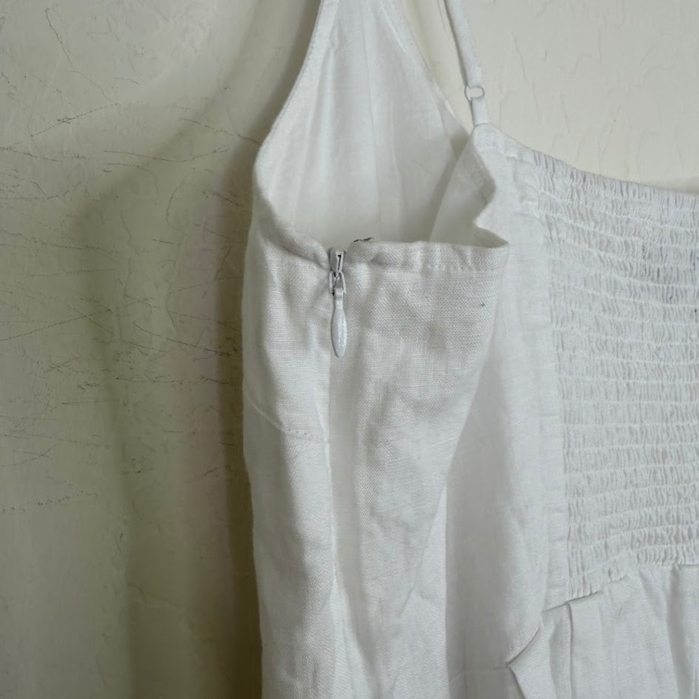 Quince‎ Linen Scoop Neck Midi Sundress White Coastal Beachy Resort Wear Size XL - Picture 10 of 16